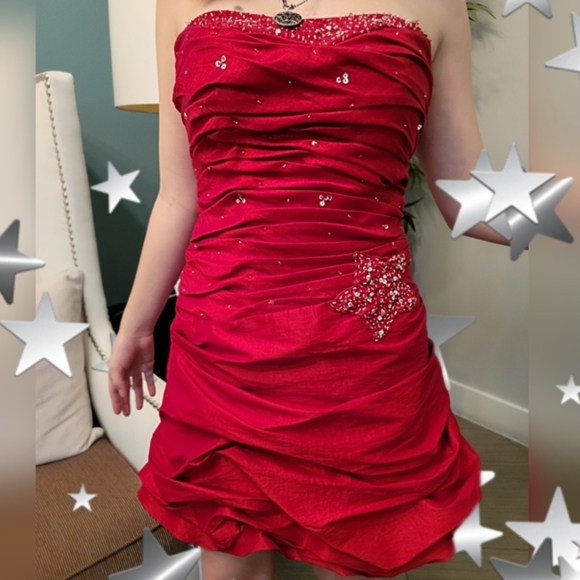 Cinderella Divine ✦ Red Strapless Prom Dress ✦ Lace-Up ✦ Bubble Hem ✦ Sz S ✦ NWT - Picture 6 of 8